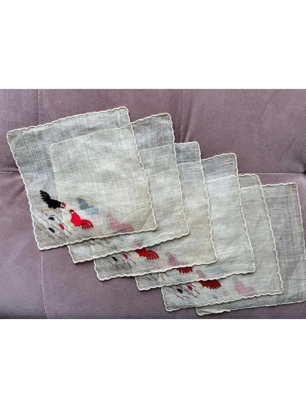 Antique Madeira Embroidered Rooster Placemat 11x17